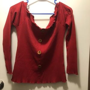 Red cold shoulder top